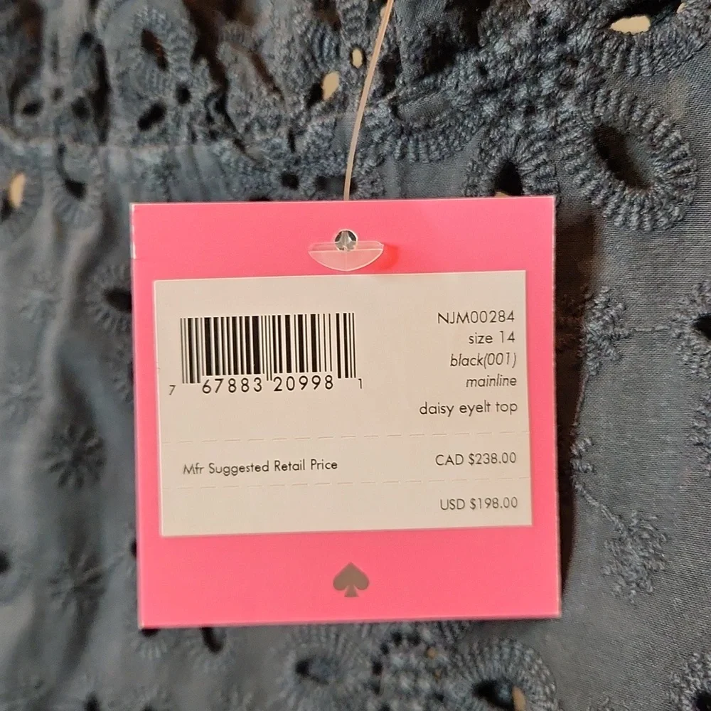 SALE! Kate Spade Black Daisy Eyelet Sleeveless Top Size 14 100% Cotton, Pristine - Picture 4 of 15